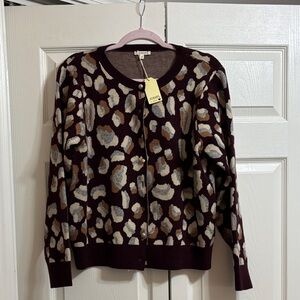 NWT JODIFL Women's Leopard Print Cardigan in Burgundy, Cream, Gray, Brown